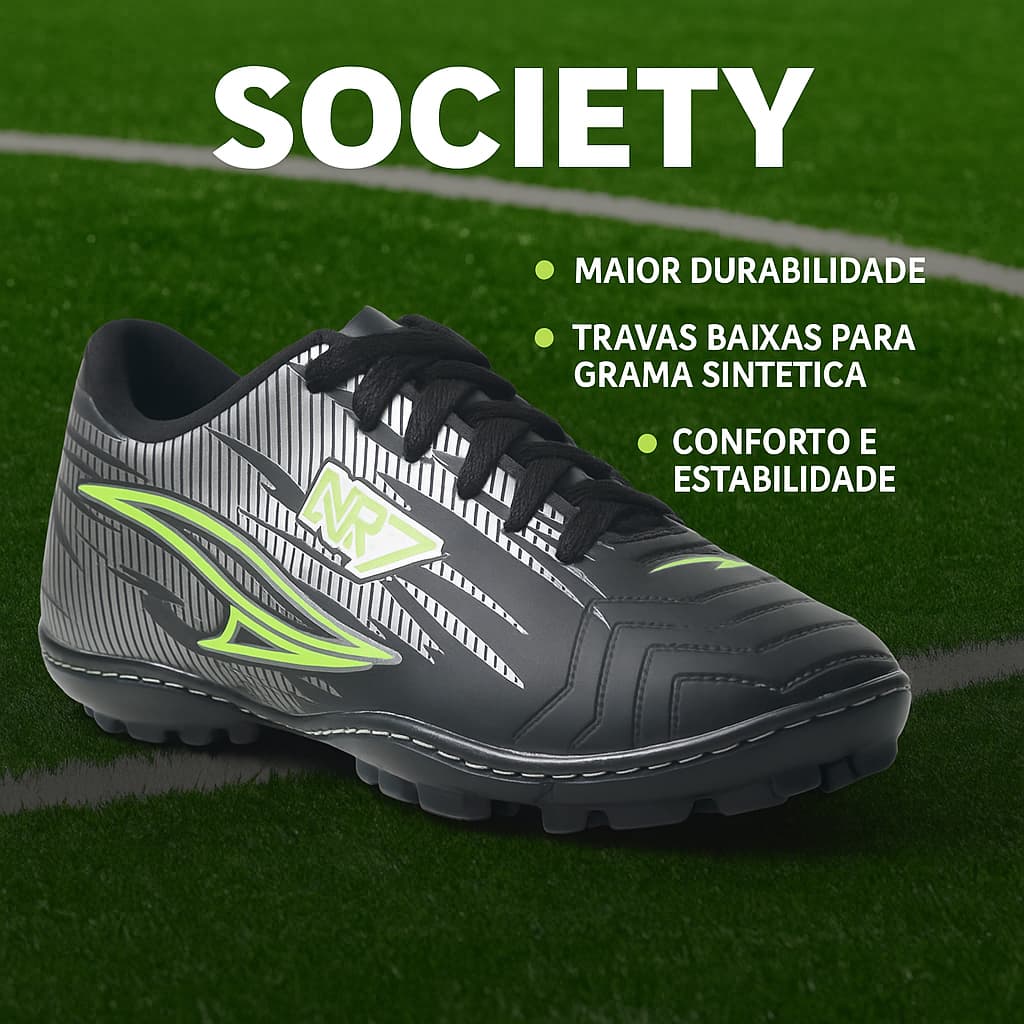 Chuteira Society Resistência e Conforto com Sola Cravejada Ideal Para Treinamentos no Sintético
