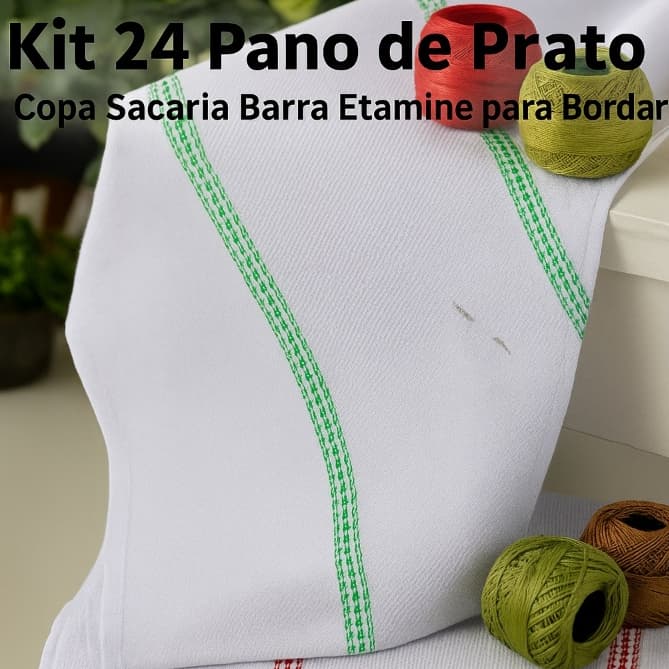 Kit 24 Pano de Prato Copa Sacaria Barra Etamine para Bordar - Tecido Grosso, Super Absorvente Branco
