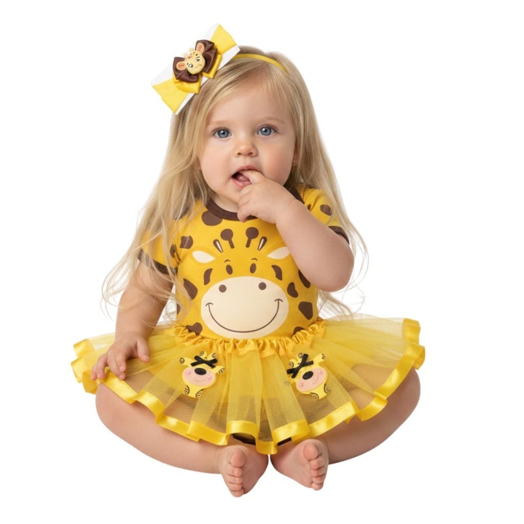 Body Bebe Girafa+ Laço + Saia de Tule - Temático Mesversário