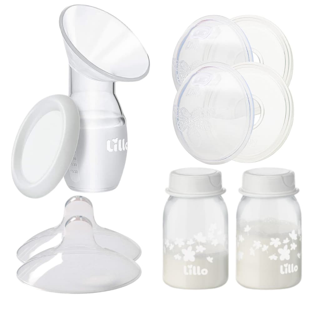 Kit Amamentação Maternidade Pós Parto Bombinha e Recipiente de Leite Protetor e Concha para Mamilo