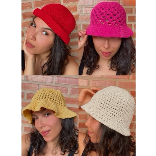 Chapéu de Crochê VARIAS CORES – Bucket de Crochê, Chapéu de Praia Touquinha Feita à Mão Fio Algodão
