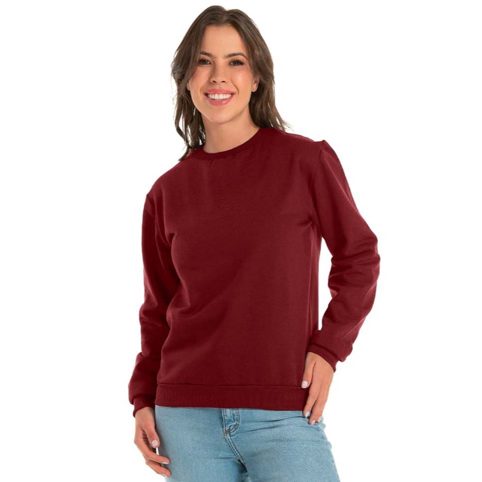 Moletom feminino gola careca blusão basico sem capuz blusa de frio gola redonda moletom basico
