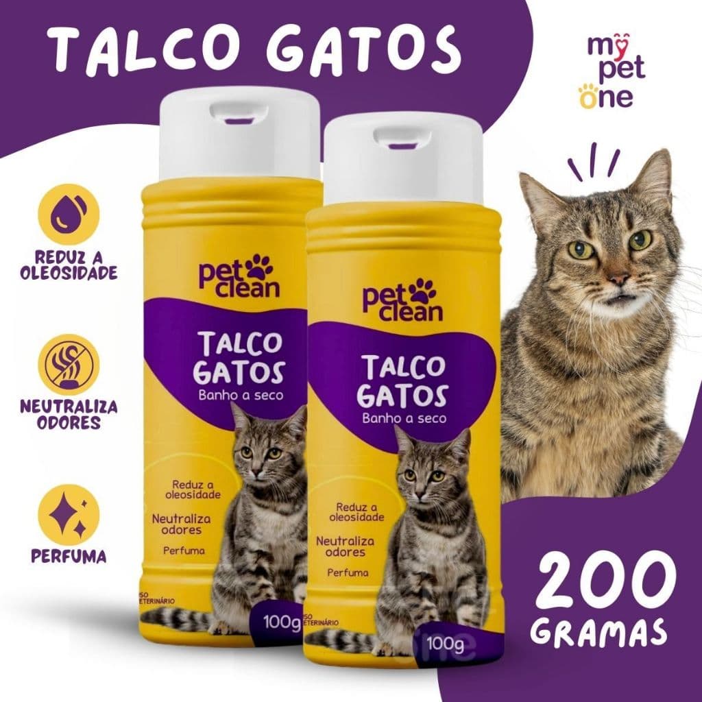 Kit 2 Talco Banho a Seco Para Gatos 100g - Pet Clean