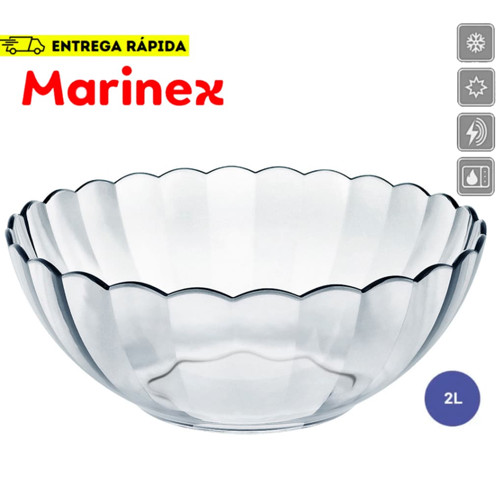 Marinex Tigela Bella Redonda Vidro Astral 2 Litros Vidro Temperado Gourmet Saladeira Sobremesa