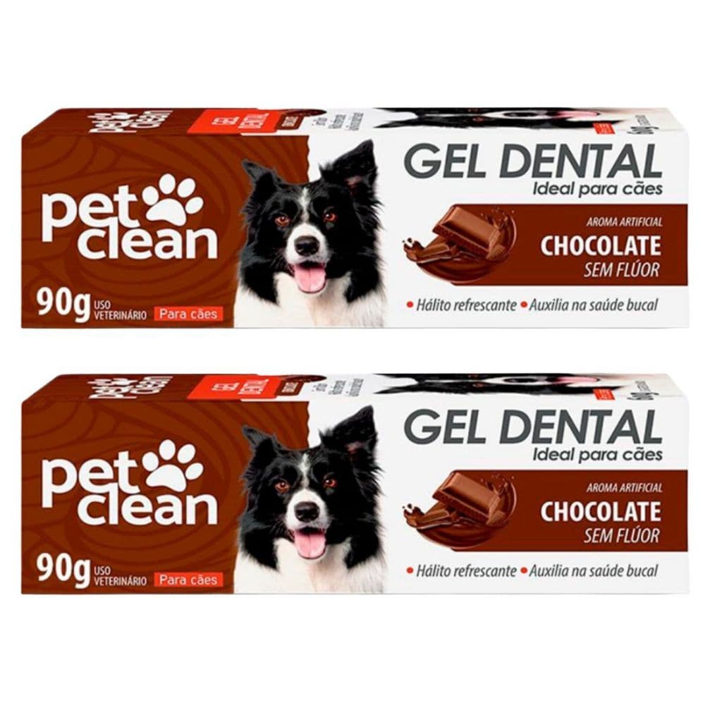 Kit 2 Pasta de Dente Cães e Gatos Pet Clean Gel Dental 90g  - Chocolate