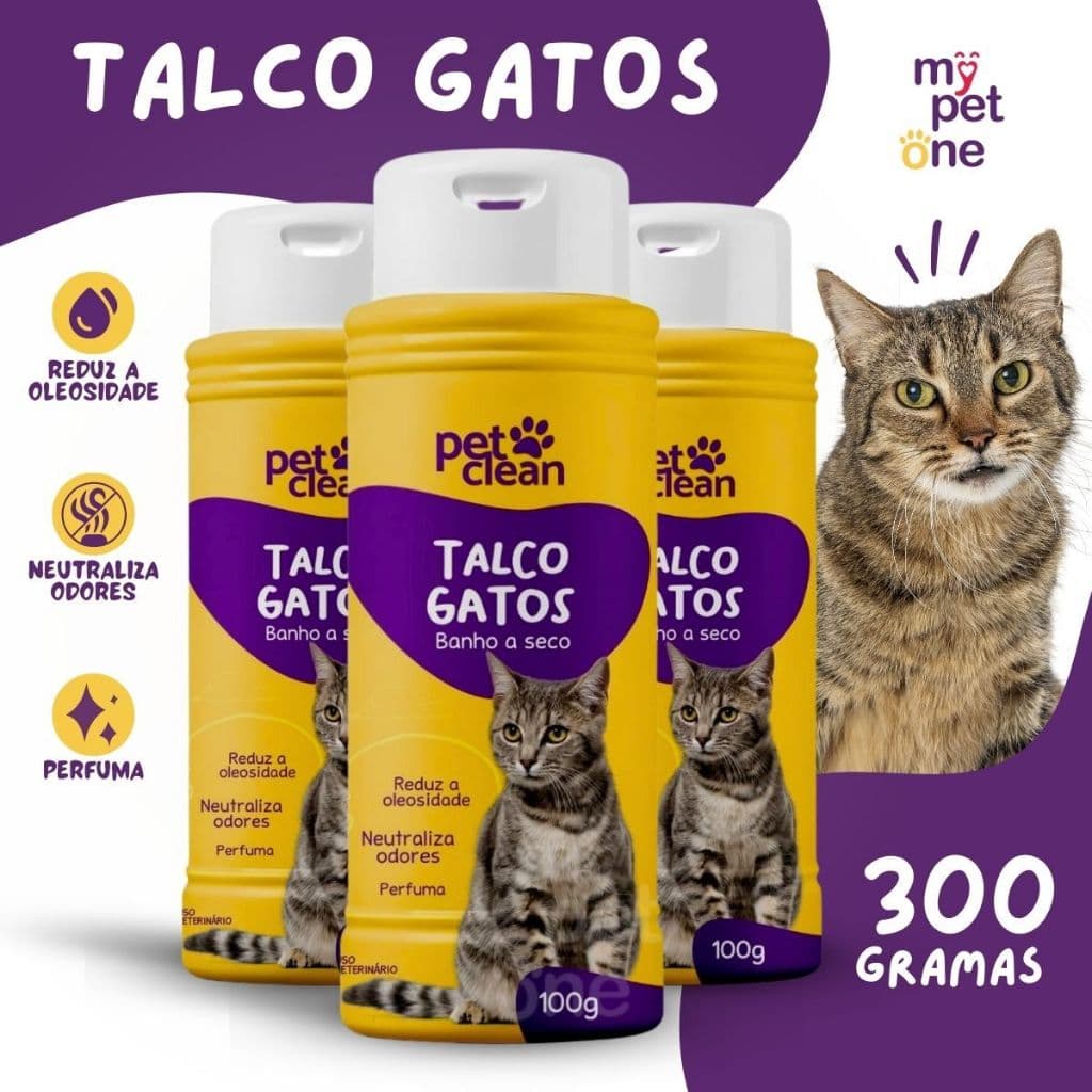 Kit 3 Talco Gatos Banho a Seco Pet Clean - 100g