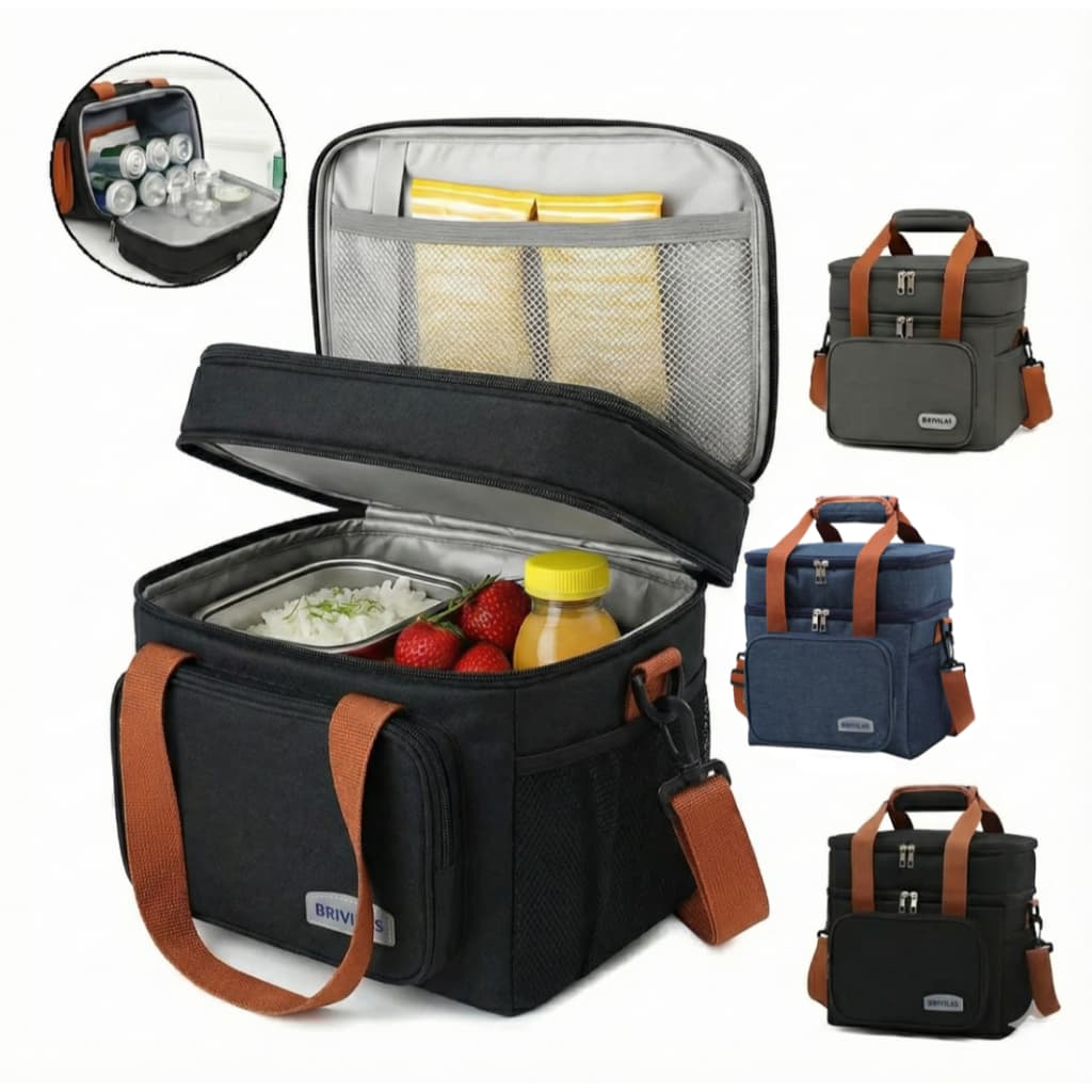 Bolsa Térmica Sacola para Lancheiras Marmitas Dupla Camada Mantem Comidas Bebidas Gelada Impermeável Portátil 2 Andares