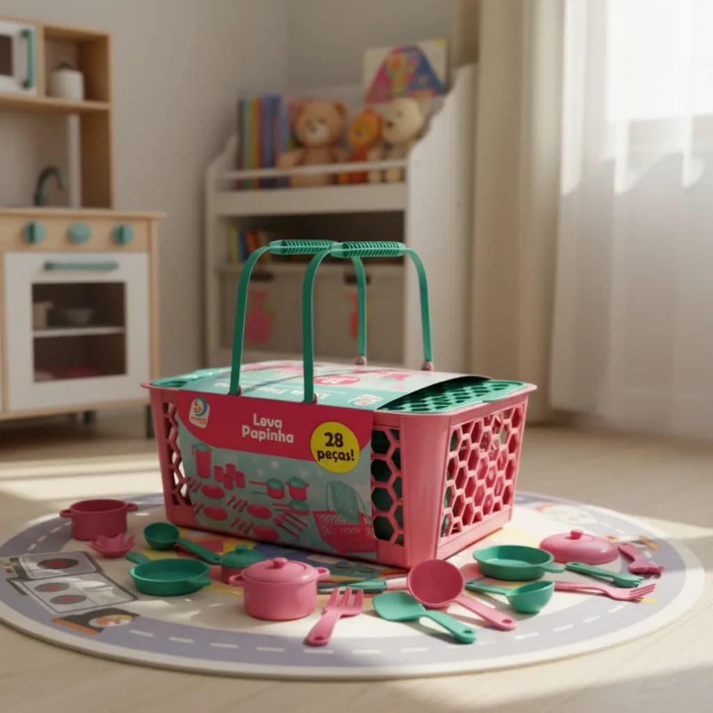 Cestinha de Brinquedo com Acessórios Panelinhas Leva Papinha da Cardoso Toys Menina Faz de Conta