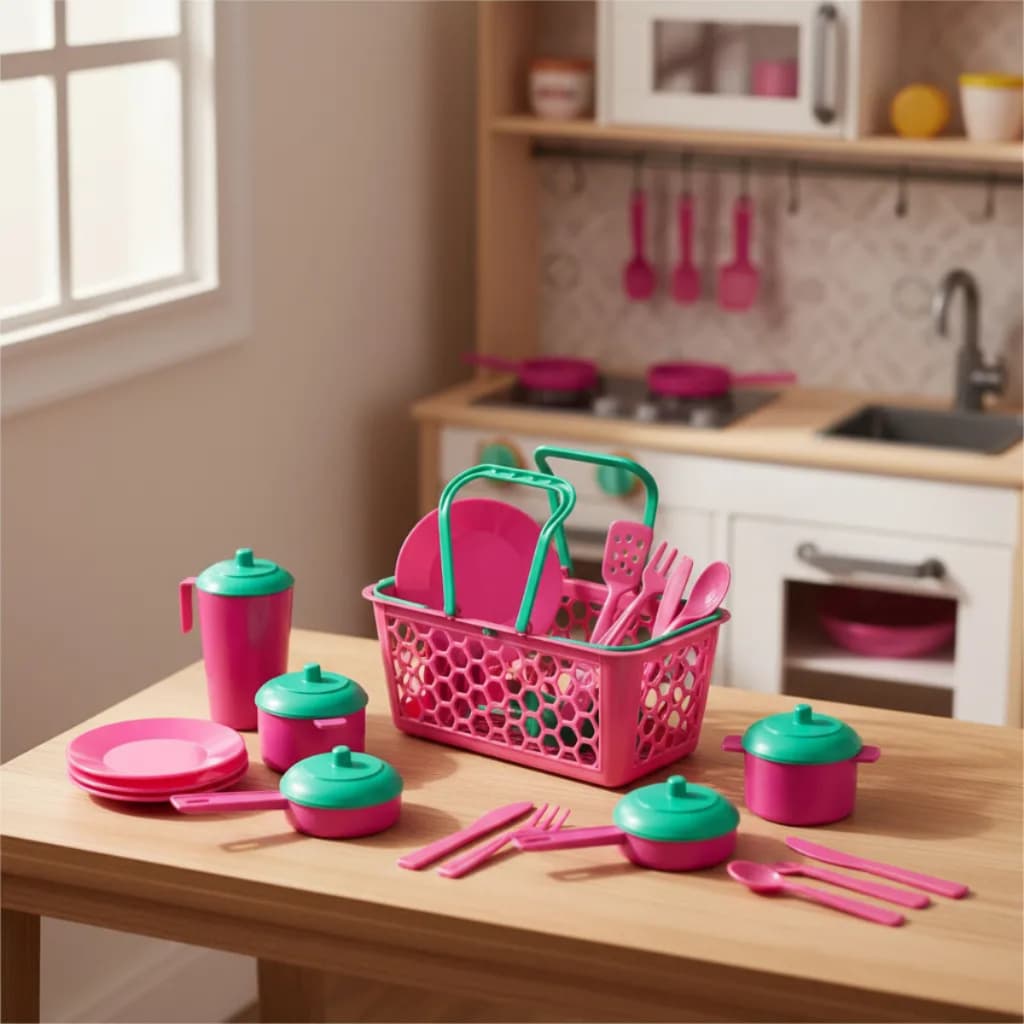 Cestinha Brinquedo com Acessórios Panelinhas Leva Papinha da Cardoso Toys Menina Faz de Conta