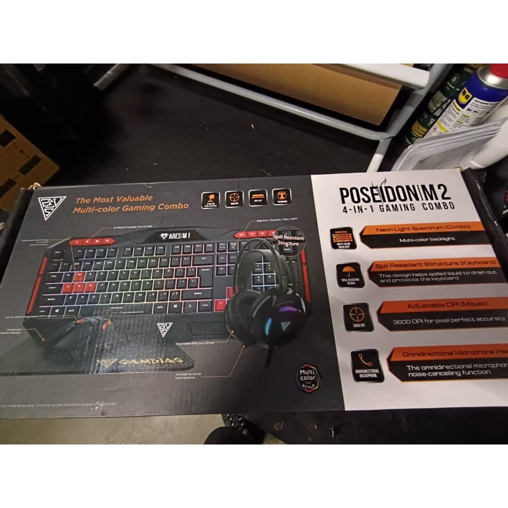 GAMDIAS Kit Gamer 4 em 1 - Mouse Gamer - Mousepad - Teclado Gamer RGB - E Headset Poseidon M2, Preto (Recondicionado)