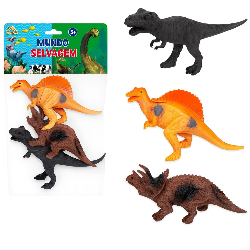 Kit Dinossauros de Brinquedo com 3 Unidades Animais Pré-Históricos Infantil