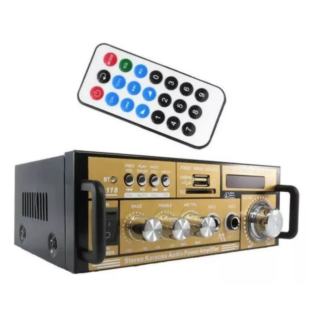 Mini Amplificador Bluetooth Radio Amplificador Receiver Usb Sd Som Radio Fm 2 Canais Karaokê