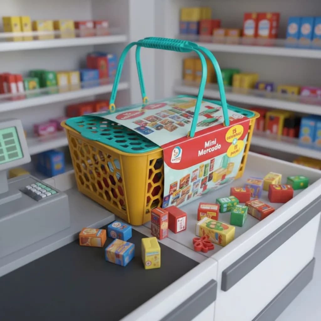 Cestinha Mini Mercado Faz de Conta Brinquedo Infantil Acessórios Pic Nic Cardoso Toys Menino Menina