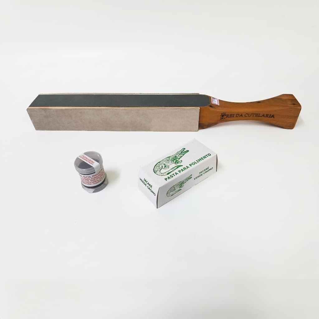 1 Kit Afiação  de Facas 1 Strop de Couro 4 Faces 400/1200 + 1 Pasta Diamantada 1 Pasta Jacaré Verde