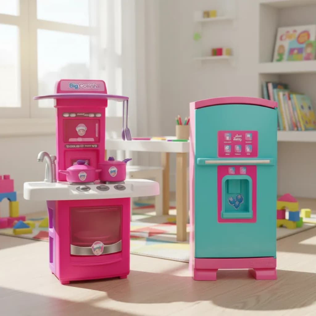 Kit Cozinha de Brinquedo Completa Big Cozinha Infantil e Geladeira Sweet Fantasy Brinquedo de Menina