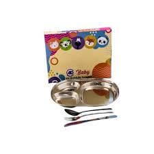 Kit Refeição Infantil Inox 4 Pçs Prato Colher Garfo Faca Ad Metal