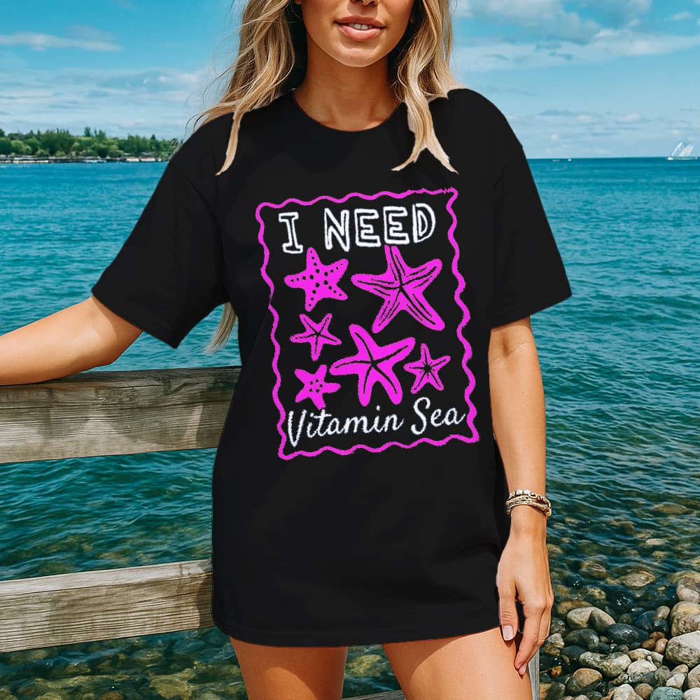 Camiseta T Shirt Feminina Estampa Nautica Estrelas do Mar