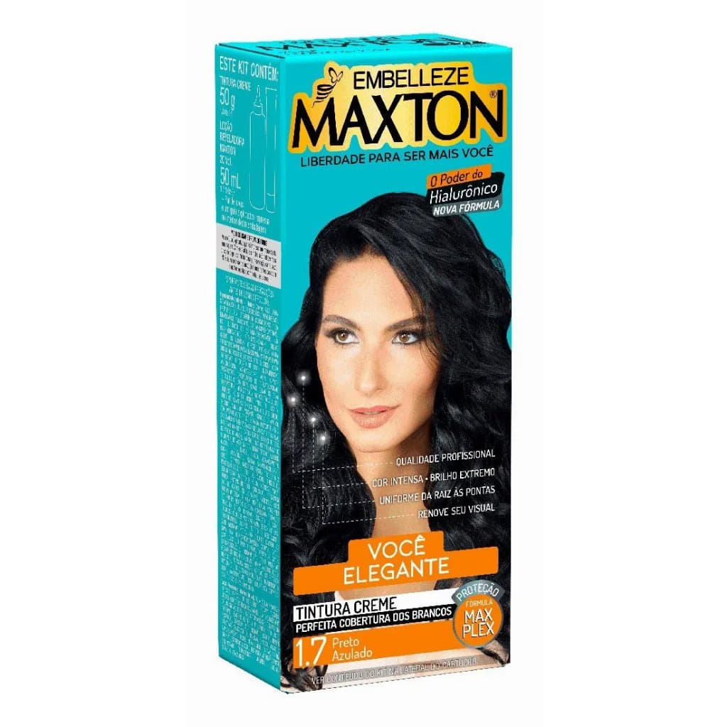 Tinta Maxton Tintura Creme Tom 1.7 Preto Azulado Para Cabelo - 1.7 Preto Azulado