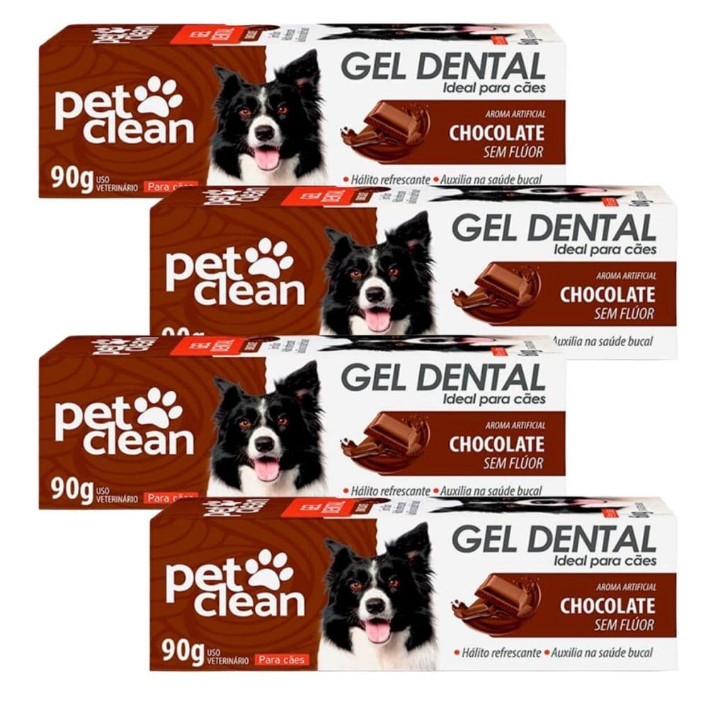 Kit 4 Pasta de Dente Cães e Gatos Pet Clean Gel Dental 90g  - Chocolate