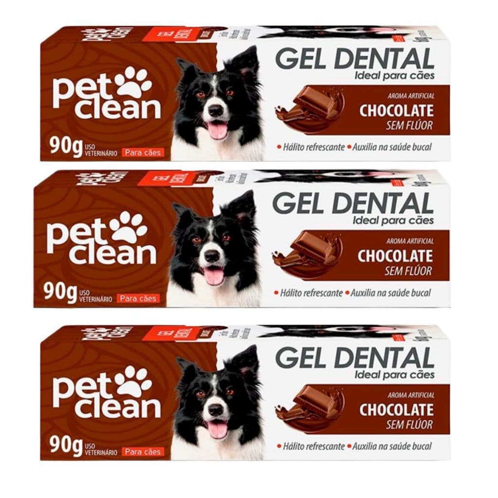 Kit 3 Pasta de Dente Cães e Gatos Pet Clean Gel Dental 90g  - Chocolate
