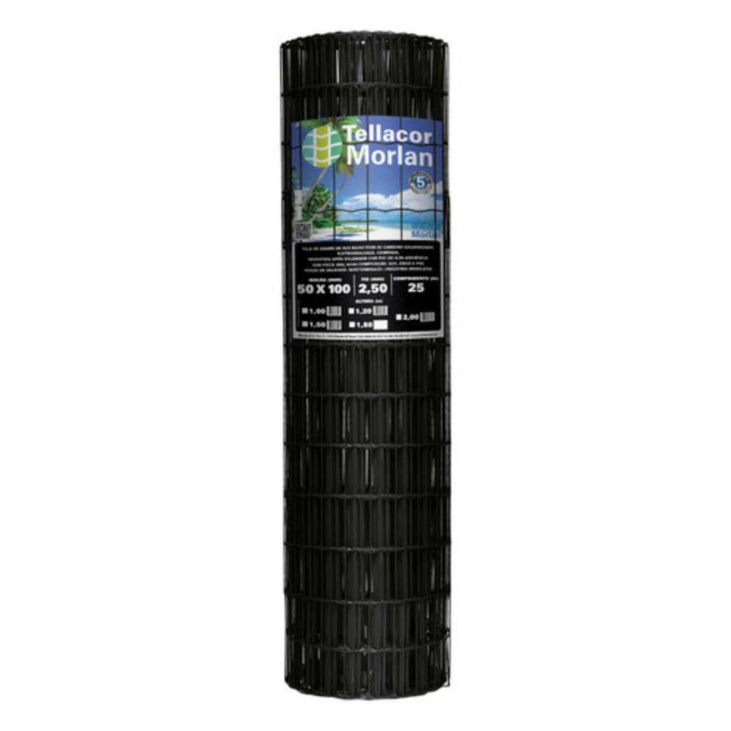 Tela Tellacor Preta 1m – Fio 2,50mm 25 Metros Galvanizada e Revestida em PVC