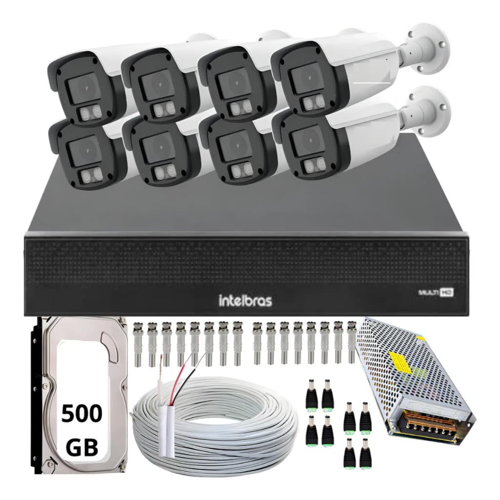 Kit Cftv 8 Câmeras Full Color  com Audio Dvr 8 Canais Com Hd