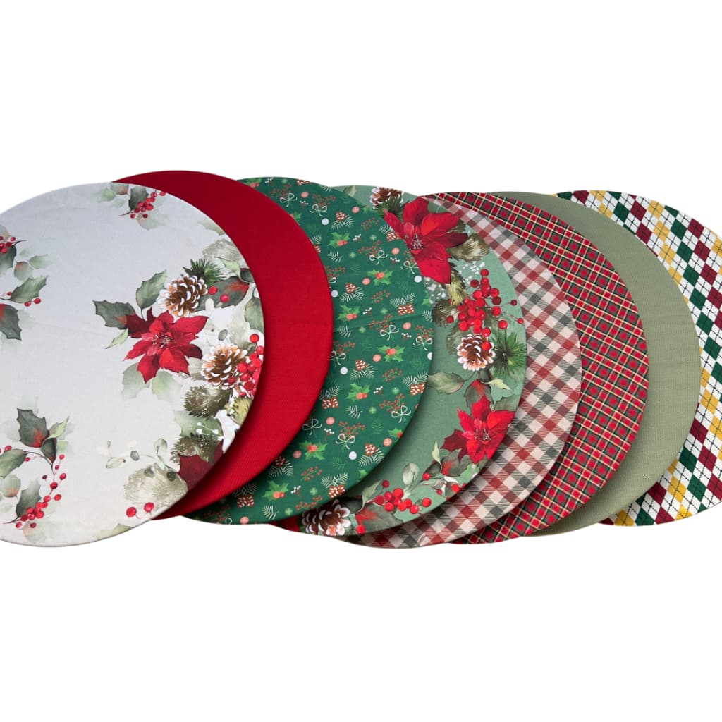 KIT CAPAS DE SOUSPLAT NATAL TRICOLINE SARJA 100% ALGODÃO JOGO AMERICANO REDONDO