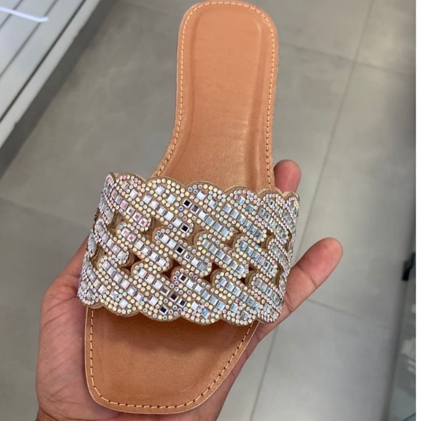 Sandália Rasteira Strass Mulher Elegante Envio Imediato Promoção