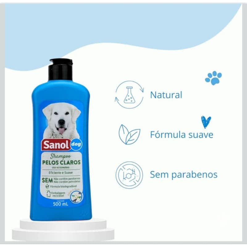 Sanol Dog Shampoo De Pêlos Para Cães E Gatos Pêlos Claros 500 Ml Azul