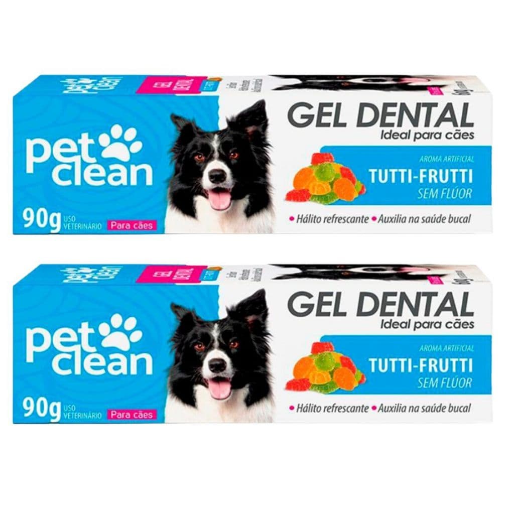 Kit 2 Pasta de Dente Cães e Gatos Pet Clean Gel Dental 90g - Tutty Frutty