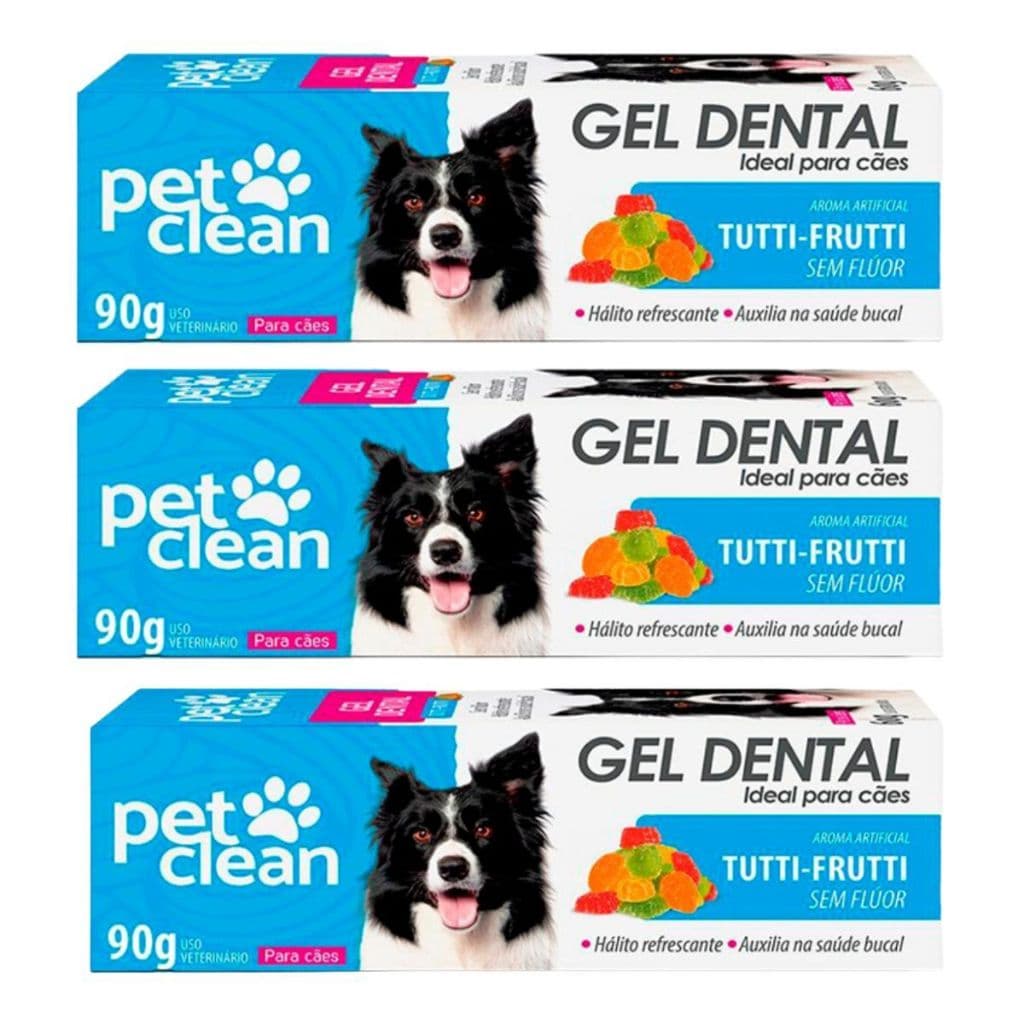 Kit 3 Pasta de Dente Cães e Gatos Pet Clean Gel Dental 90g - Tutty Frutty