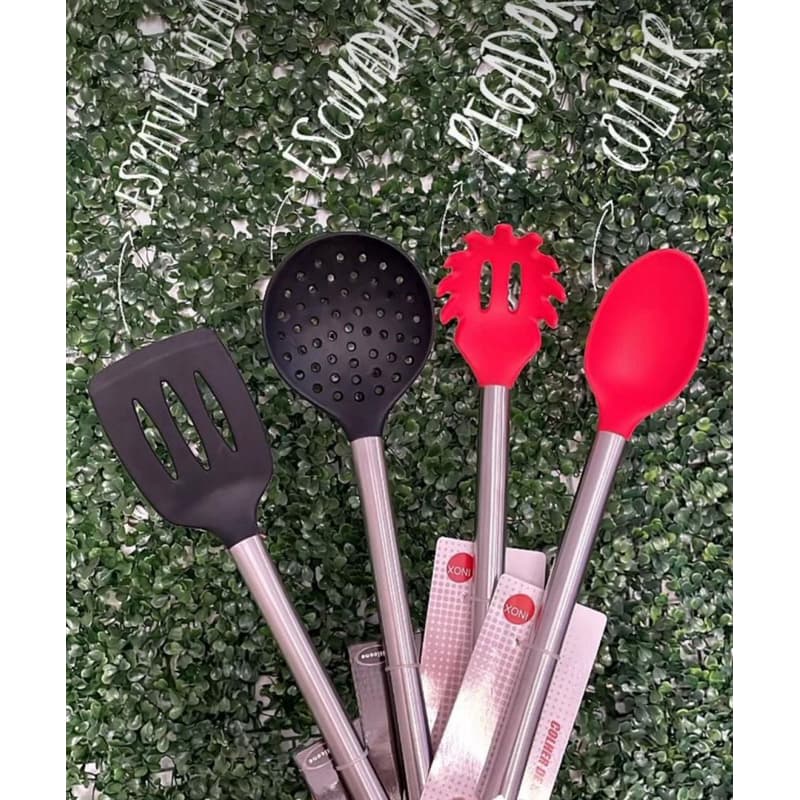 kit 4 espátula Silicone Cabo em Inox Práticos e Duráveis – Ideal para o Dia a Dia