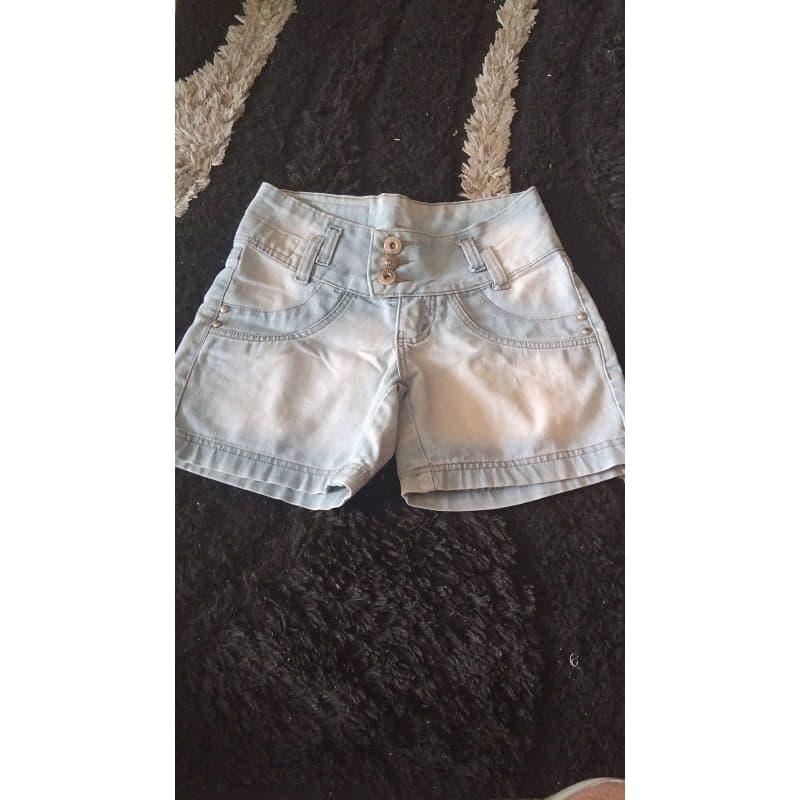 BRECHO Short Jeans 38 Tariffa Zero Cintura Alta Bolso Bordado Lycra