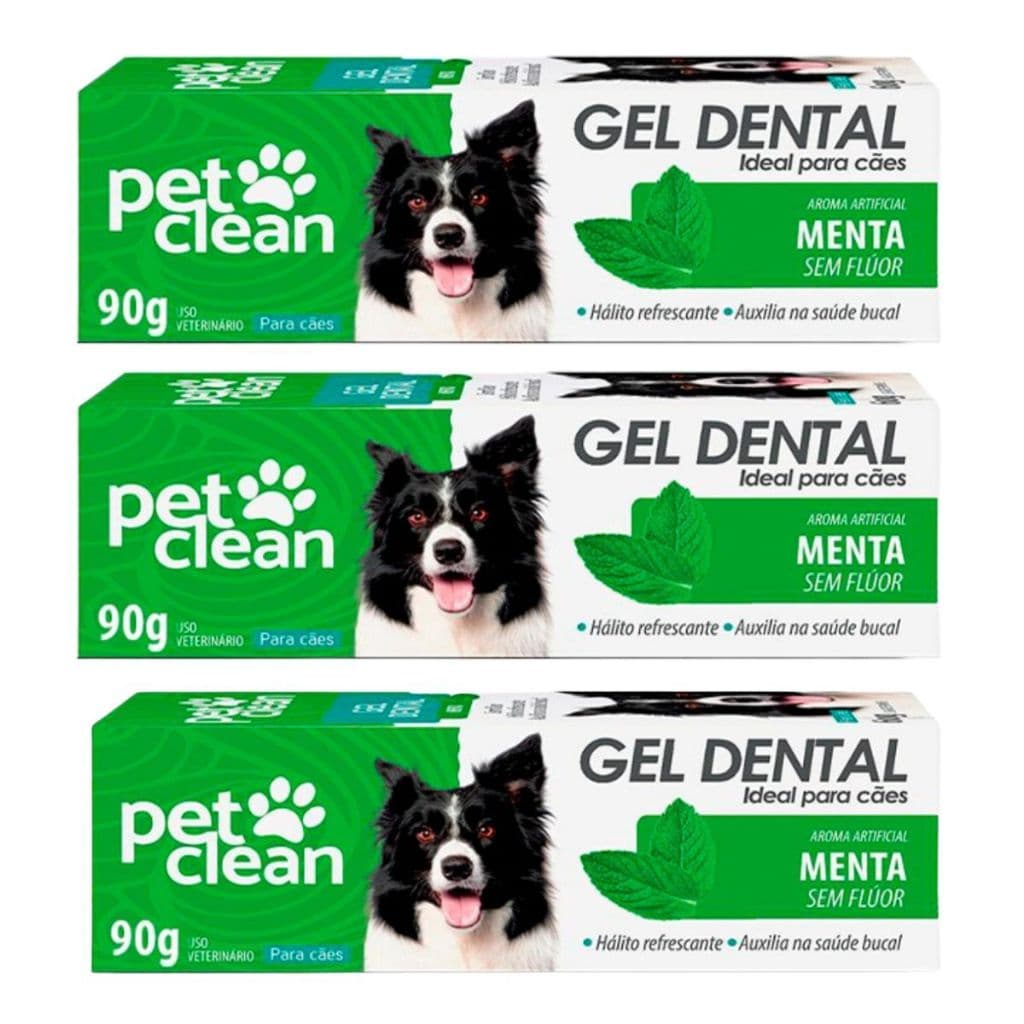 Kit 3 Pasta de Dente Cães e Gatos Pet Clean Gel Dental 90g - Menta