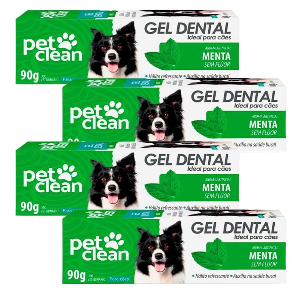 Kit 4 Pasta de Dente Cães e Gatos Pet Clean Gel Dental 90g - Menta