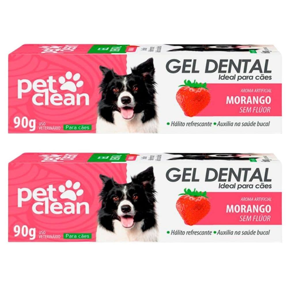 Kit 2 Pasta de Dente Cães e Gatos Pet Clean Gel Dental 90g - Morango