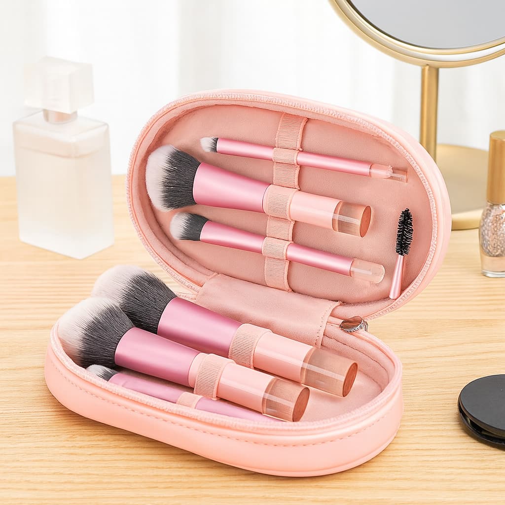 Mini Kit 10 Pincéis de Maquiagem com Estojo Portátil Multi-funcional – Para Sombra Blush e Base