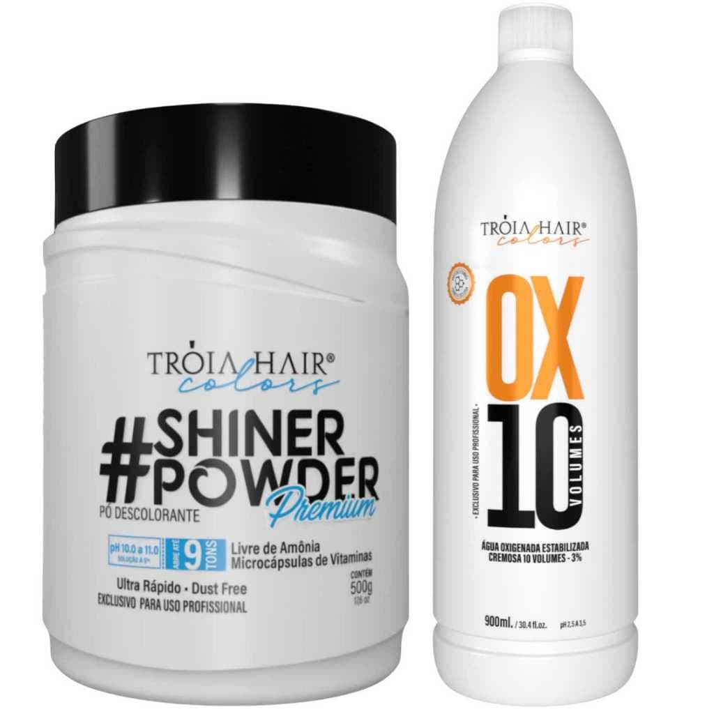 PÓ DESCOLORANTE AZUL SEM AMÔNIA + OX 10V TRÓIA HAIR – KIT PROFISSIONAL