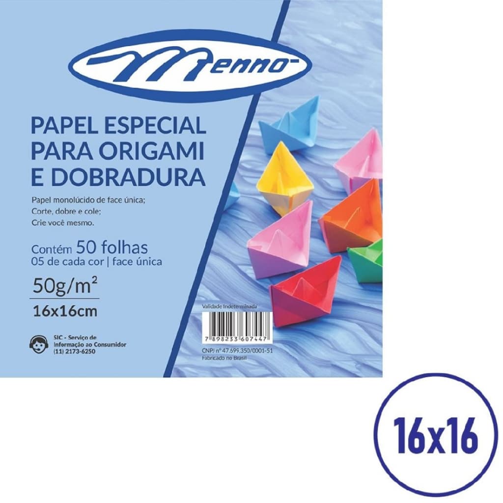 Papel para Dobradura e Origami Coloridos Menno 16X16 Kit Com 50 - 100 ou 200 Folhas
