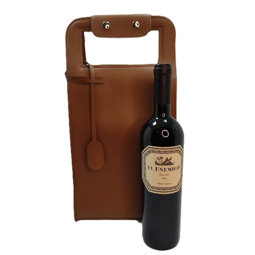 Porta Vinho Duplo 2 Garrafa Caramelo Wine Bag Couro Sintético