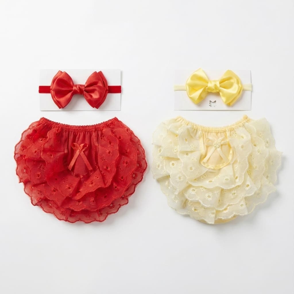 Kit 2 Calcinha Infantil Bebe Menina  Renda Babado Bunda Rica Super Macia + Laço
