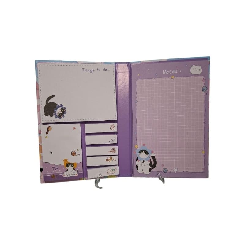 🐱✨ Porta Post-it de Gato – Organizador Fofo com Bloco de Notas e Marcadores