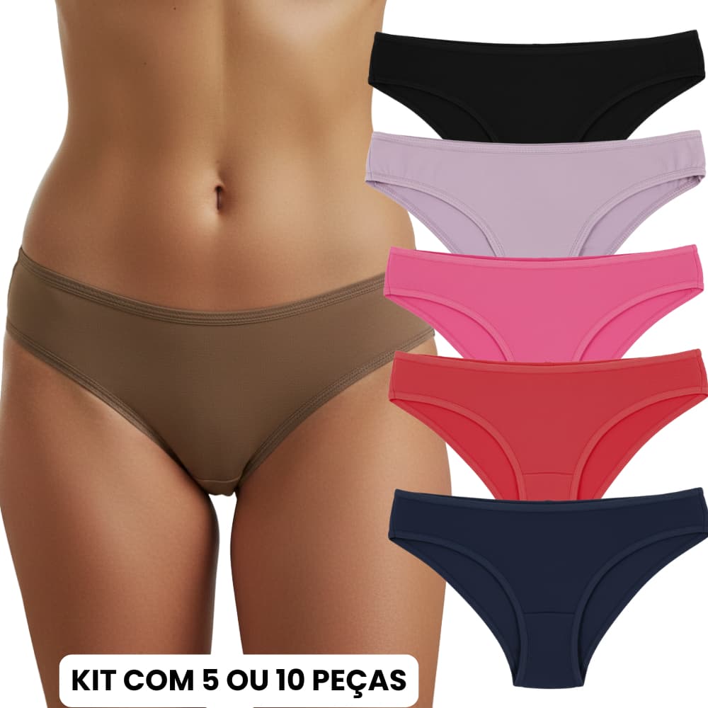 Kit Com 5 ou 10 Calcinhas de Algodão Tanga Lisa Conforto Linha Premium
