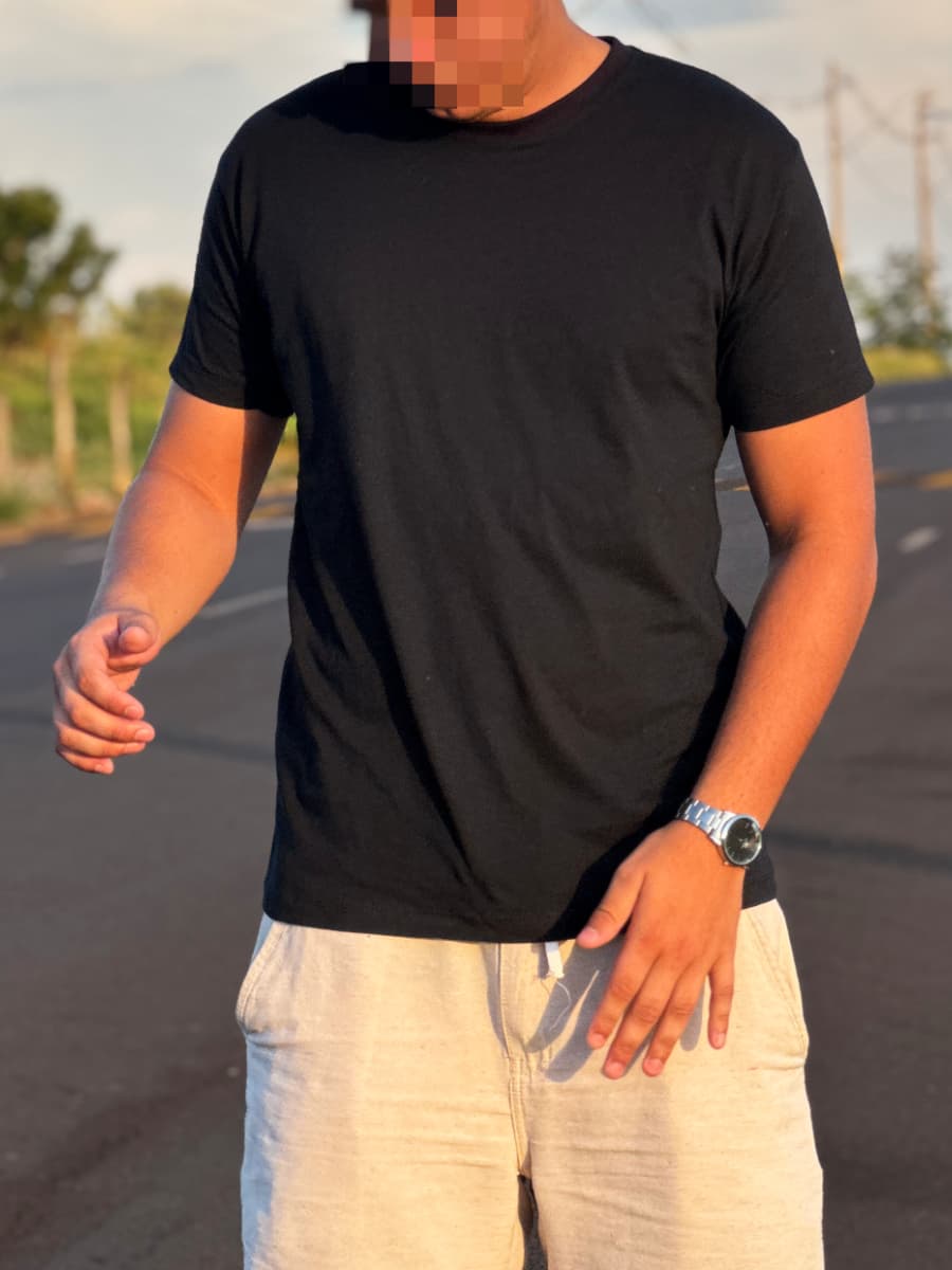 Camiseta Masculina Preta Básica 100% Algodão Premium Confortável