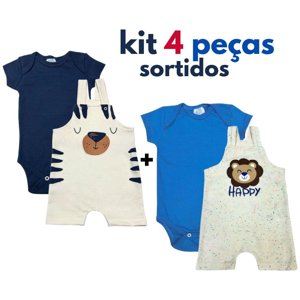 Kit body + jardineira sortidos combo 4 peças/ 2 conjuntos menino algodão P-GG