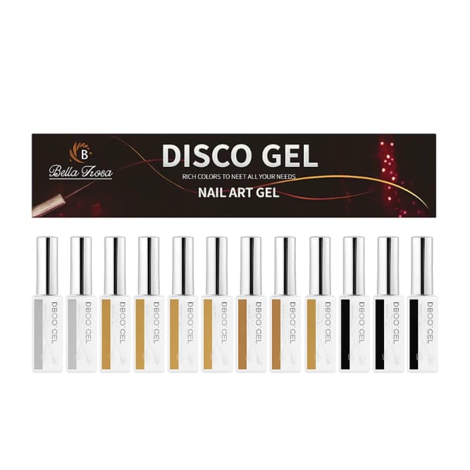 Kit 12 Emaltes Nail Art Gel Cabine Bella Rosa Disco Gel Unha Cores Dourado Preto Prata Glow Up Arte