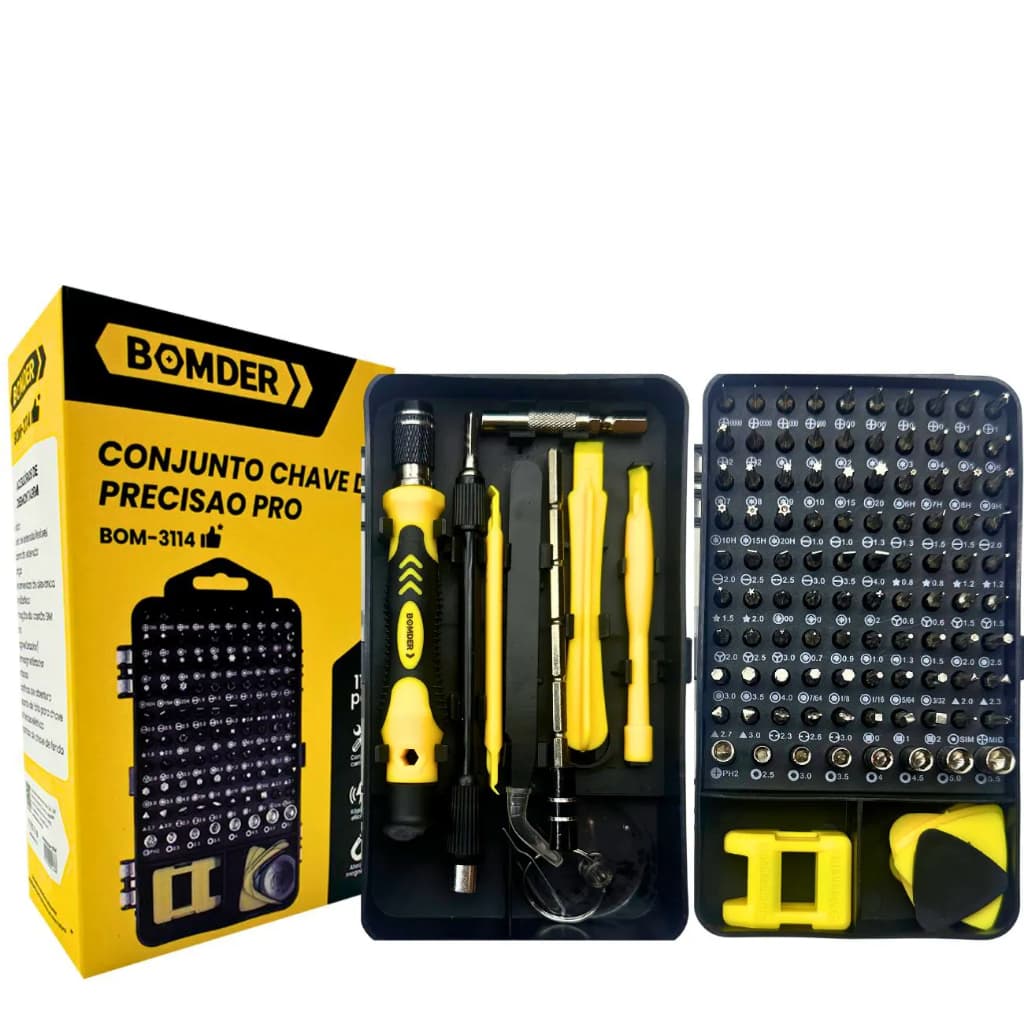 Kit de Chaves de Precisão 115 em 1 para Celular, Notebook e Eletrônicos - Com Phillips, Torx, Fenda e Tri-wing