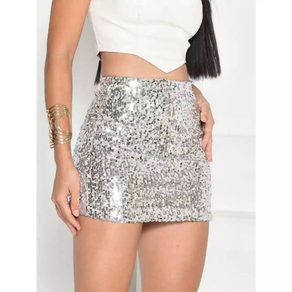 Saia Paete Curta Com Forro Shorts Alta Tendencia Blogueira Alta Cosutura QUEIMA ESTOQUE