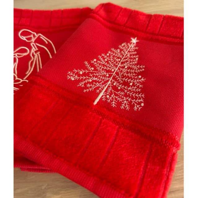 Toalha Vermelha de Mão Lavabo Natalina Bordada Presente Natal Dohler Aveludada