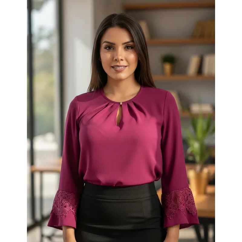 Blusa Feminina Manga 3/4 Linda Barata Crepe Sku:bml10